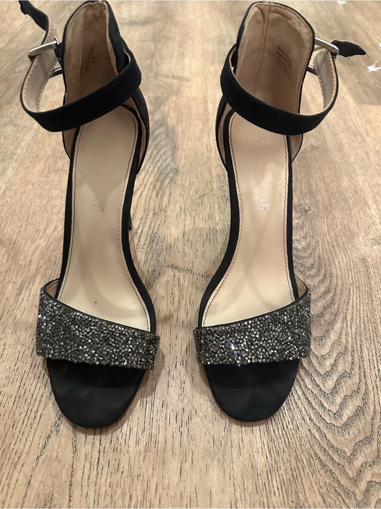 Aldo Shoes - Aldo Black Ankle-Strap Heels with Silver Glitter Toe Band